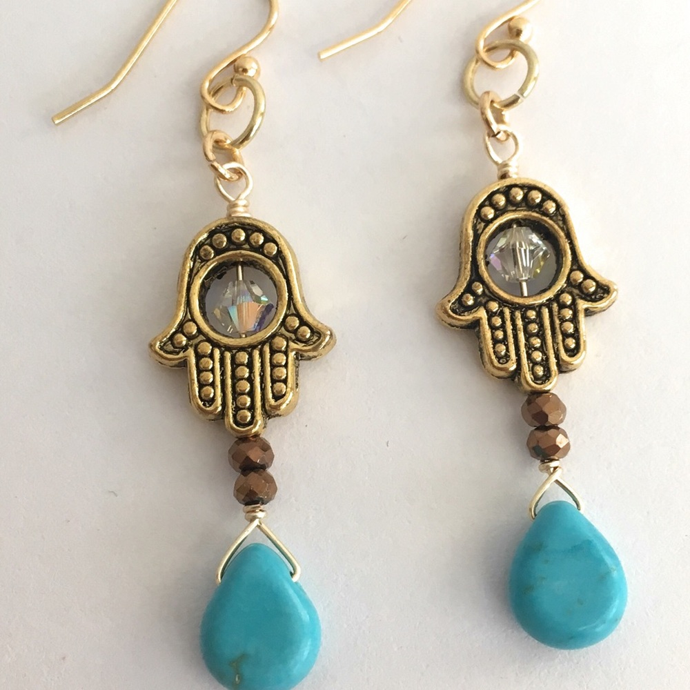 🕉 Gemstone Hamsa Earrings